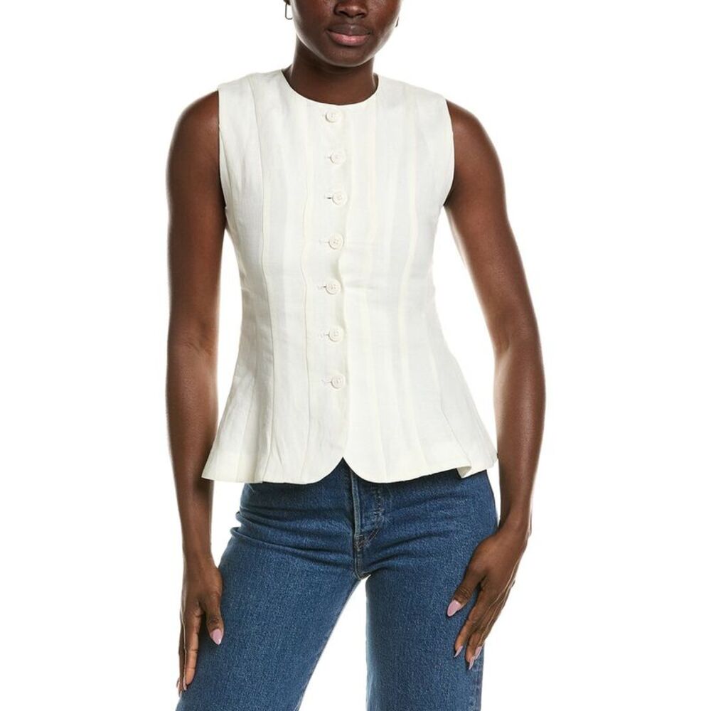 Emerson Fry Womens  Iris Linen-Blend Top, Ivory